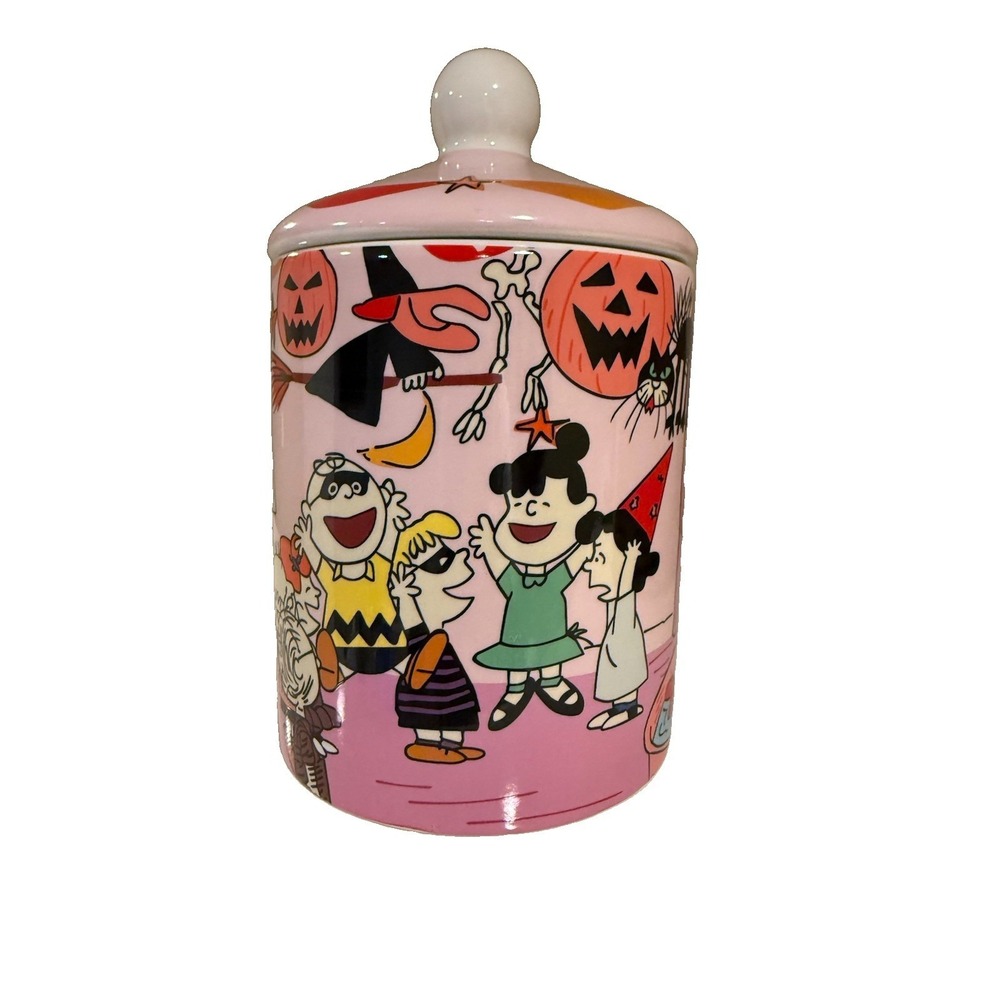 Peanuts Gang Snoopy Pink Halloween Party Ceramic Candy or Cookie Jar Canister